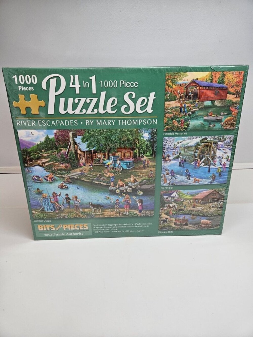 NEW BITS & PIECES 4-In-1 1000 Piece Puzzle Set River Escapades By Mary Thompson